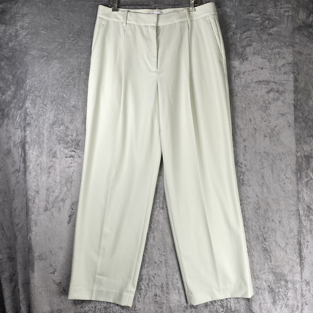 Reiss Pants Womens Sz 12 Green Naomi Pleated Trousers Wool Blend Pastel Wide Leg